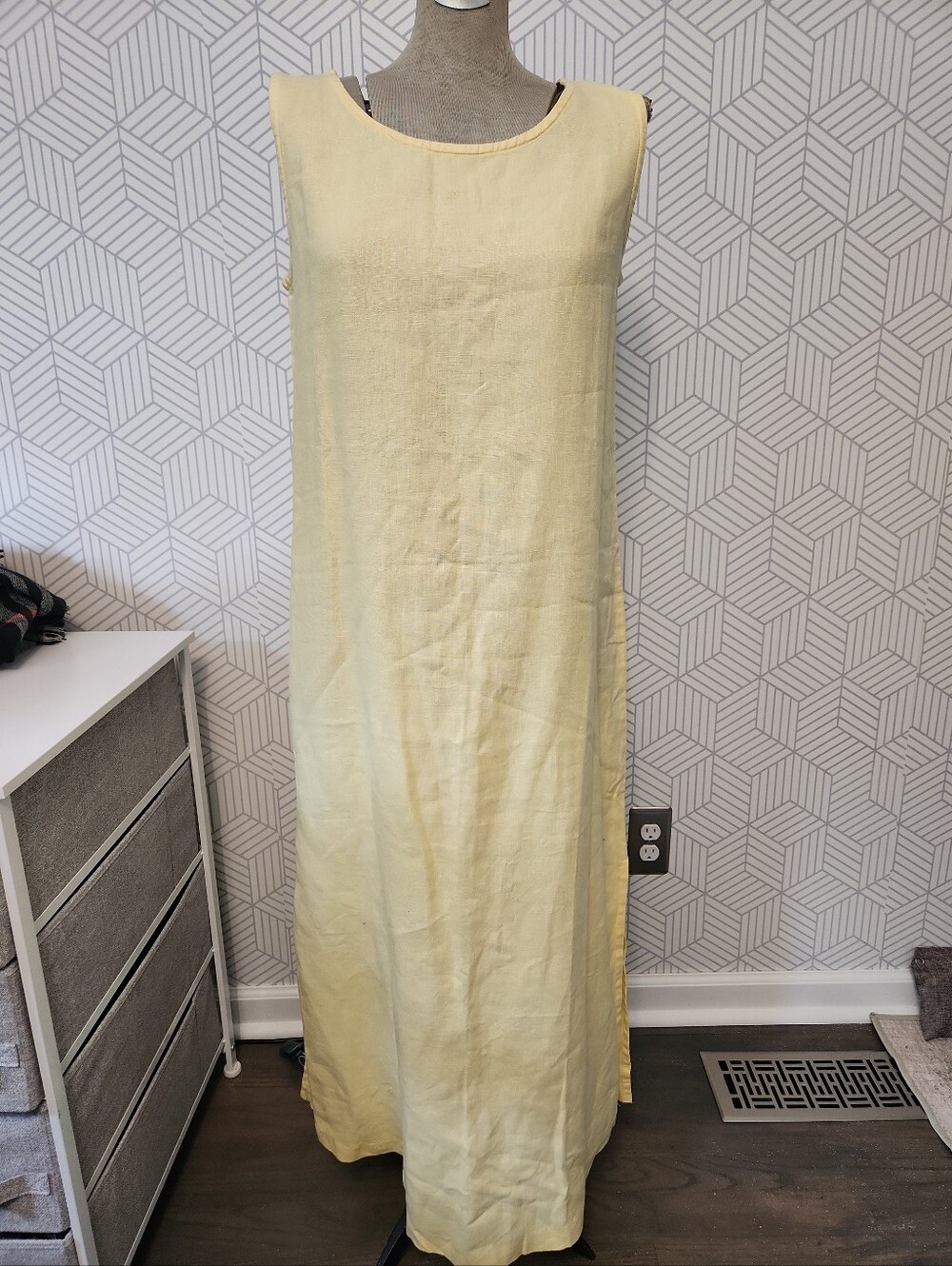 Real Comfort By CHADWICK'S Sleeveless 100% Linen Yellow Maxi Dress Size Large